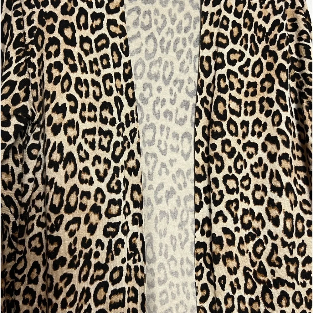 Chico’s Leopard Print Open Sweater Cardigan Midi Small